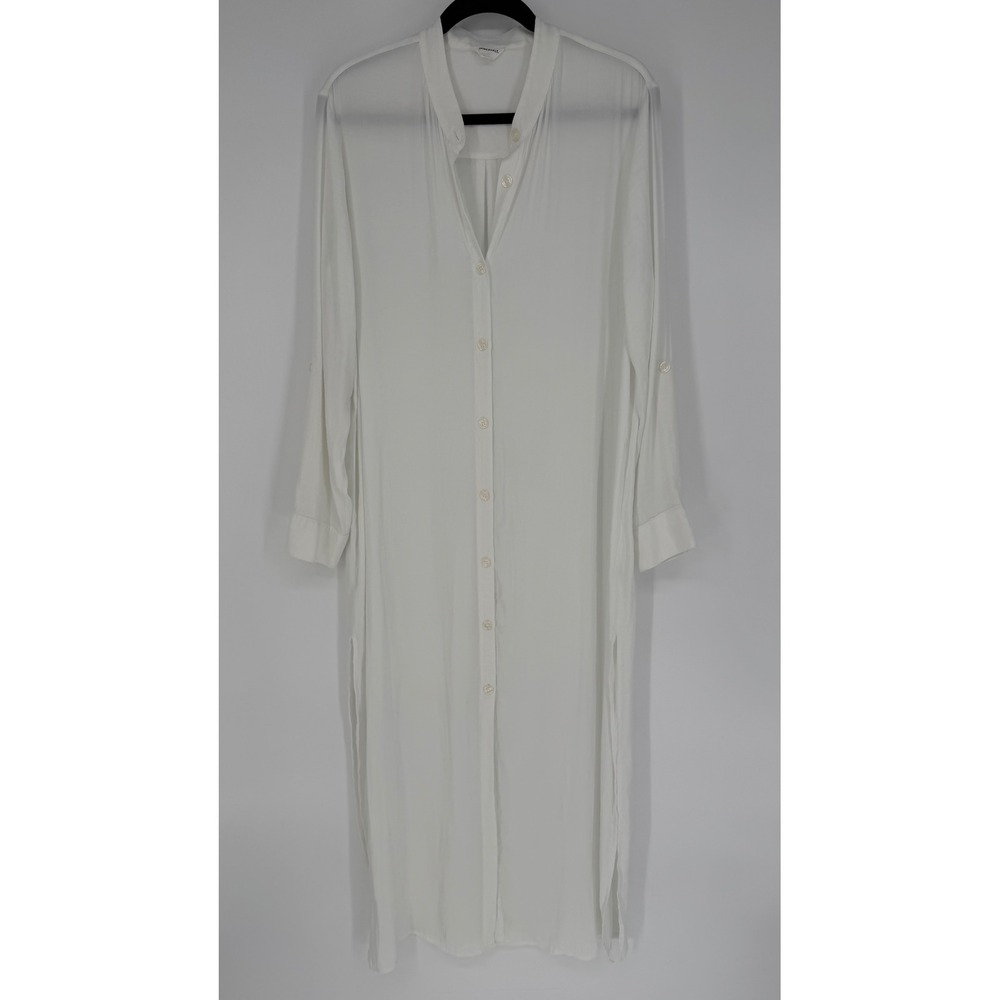 SUMMERSALT SILKY LUXE LONG EFFORTLESS SHIRTDRESS COVERUP WHITE RESORT WEAR LARGE